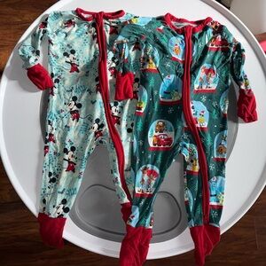 Little Sleepies Kids One Piece Footies - Red and Green Mickey Mouse, Disney